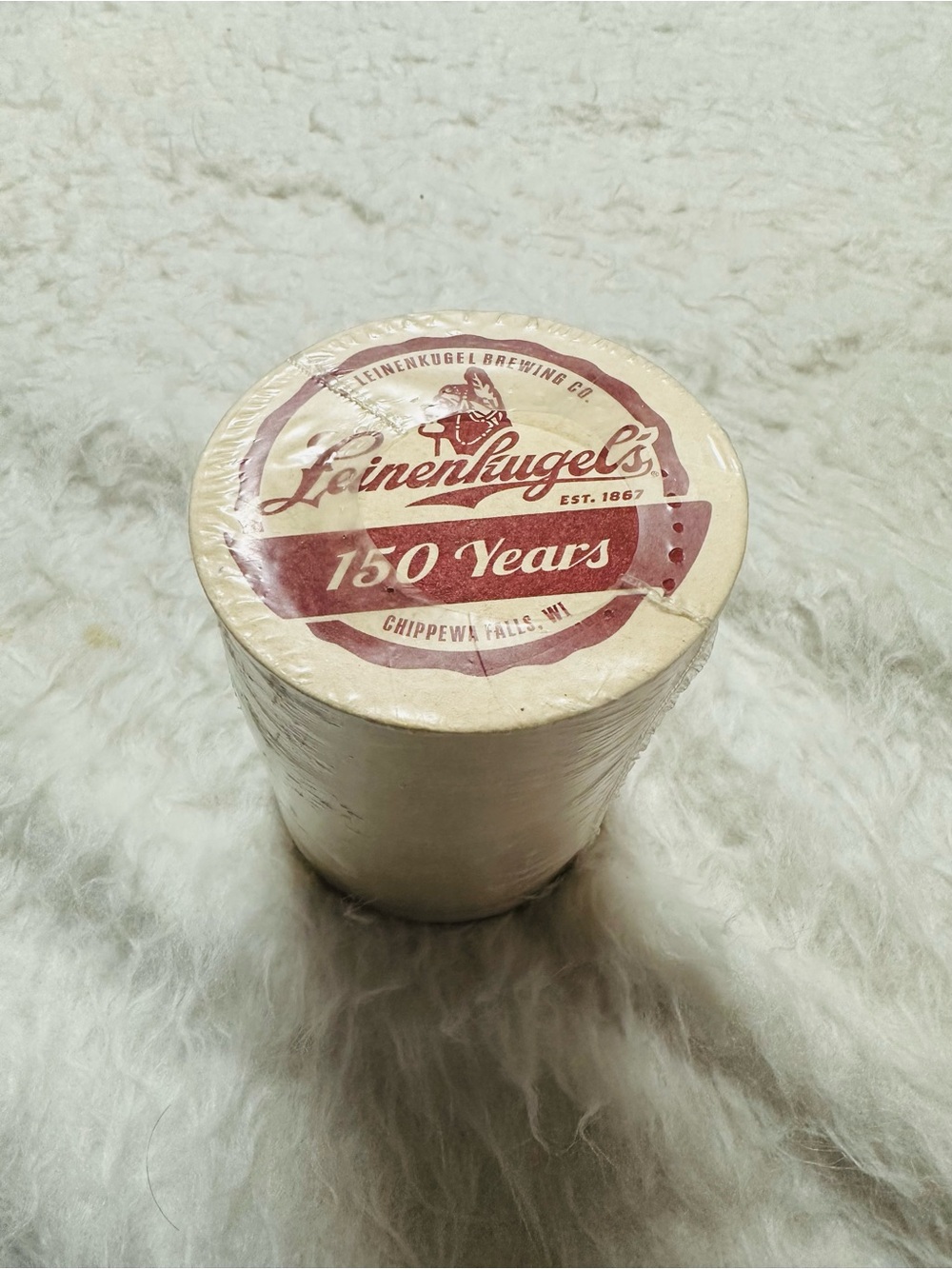 New Leinenkugel's 150 Years Collectible Round Coaster Stack - Cream and Maroon